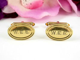 KREMENTZ Oval CUFFLINKS Vintage Monogram WEE Goldtone Orange Ends Sign W... - £18.17 GBP