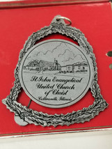 Christmas Ornament St. John Church of Christ Holly Bell Engraved Pewter Vintage - £12.11 GBP