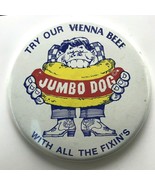 Huge Oversize 4&quot; Vienna Beef Jumbo Dog Advertising Pinback Button 1970s - $29.65
