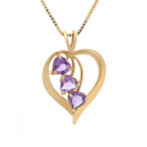1.25 Carat Amethyst Gemstones Heart Pendant 10K Yellow Gold - $240.57