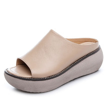 Summer Slippers Women Wedges Platform Slippers High Quality 100% Genuine Leather - £61.41 GBP