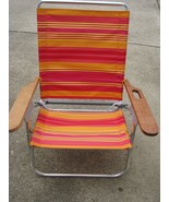 Folding Aluminum Beach Lawn Chair Orange Red Striped Carrying Strap Cup ... - €29,16 EUR