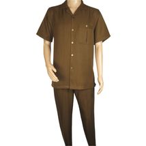 Men 2pc Walking Leisure Suit Short Sleeves By DREAMS 256-22 Solid Caramel image 2