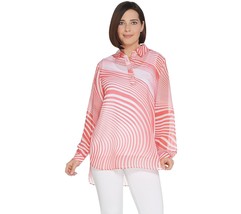 Dennis Basso Printed Chiffon Long-Sleeve   X-Large in Soft Coral - £11.43 GBP