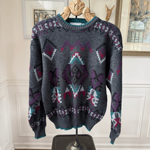 Vintage 90s Campus Brand Southwestern Print Sweater Teal Purple Grey L - $32.40