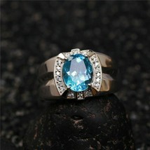 Lab Creates Men&#39;s Blue Topaz Gemstone with 925 Sterling Silver Ring-
show ori... - £63.22 GBP