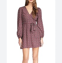 Michael Kors Womens Maroon Print Long Sleeve Surplice Neck Wrap Mini Dress L NWT - £49.48 GBP