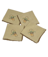 VTG Hand Embroidered Linen Napkins Set of 4 Yellow Floral Basket Crochet... - $22.49