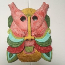 Vintage Mask - Colorful Demon Bearded Hand Carved Hand Painted Wood Display Art - £27.24 GBP