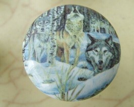 Ceramic cabinet Knobs Knob w/ Wolf Pack #5 WILDLIFE wolves - $4.46