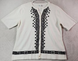 Charter Club Cardigan Sweater Women Medium White Embroidered Cotton Button Front - £13.93 GBP