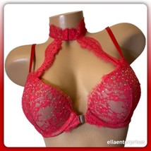 Victoria&#39;s Secret Very Sexy Red Bling Floral Lace Choker Push Up Bra - 36A - £55.05 GBP