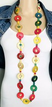 Dyed Coconut Shell Wood Bright Colorful Infinite Strand Necklace 50&quot; - £12.40 GBP