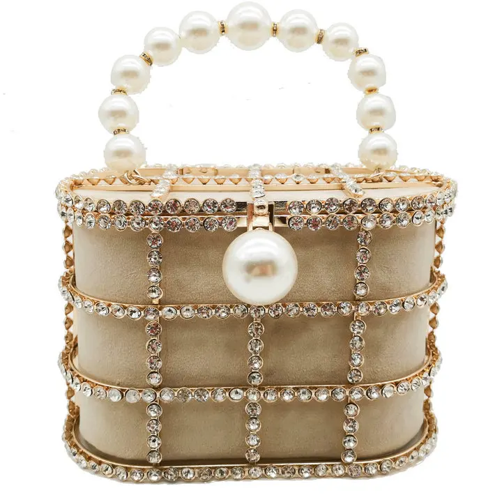 Boutique De FGG  Beaded Evening Bucket Clutch Bag Women Rhinestone Shoulder Bag  - $100.34