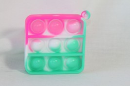 Novelty Keychain (new) SQUARE SILICONE - PINK, WHITE &amp; GREEN, COMES W/ C... - £5.43 GBP