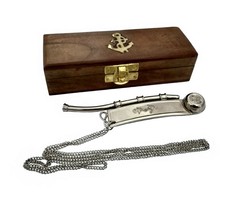 Nautical Nickel polish Brass Boatswain/Bosun pipe whistle chain with woo... - £15.56 GBP