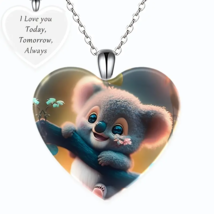 Koala Puffed Heart Pendant Necklace -New- &quot;I Love You Today, Tomorrow, Always&quot; - £13.46 GBP