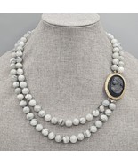 Vtg Double Strand Cameo Brooch Clasp Necklace Gray Banded Agate Hand Kno... - $49.99