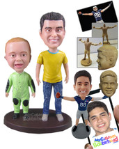 Personalized Bobblehead Stylish Father And Kid Having A Blast - Parents &amp; Kids D - £122.25 GBP