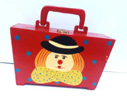 Vintage Clown Wooden Wood Purse Box Bag with Handle Hand Crafted Painted... - £22.76 GBP