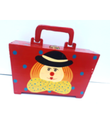 Vintage Clown Wooden Wood Purse Box Bag with Handle Hand Crafted Painted... - £22.77 GBP