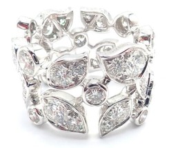 Authentic! Cartier 18k White Gold Diamond Leaf Wide Band Ring Size 53 - $23,000.00