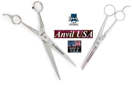 Us Made TP/ANVIL Pro Stainless Steel Straight&amp;Thinning Shear Scissor Groomer Set - £74.39 GBP