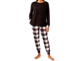 Cuddl Duds Fleecewear with Stretch Jogger Pajama Set- Black/Blk Plaid, L... - £25.24 GBP