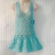 Junior&#39;s Knit Top size L Green Mint Crochet lace Peplum Top Sleeveless New - $24.75