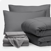 Bare Home Bed-In-A-Bag 7 Piece Comforter &amp; Sheet Set -, Queen, Grey/Light Grey - £80.39 GBP