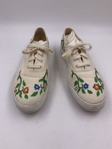 Vintage KEDS Sneakers Off White With Flower Puff Paint Design Size 10M Yellowed - £9.07 GBP