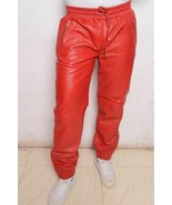 Leather Joggers Red Leather Pants Men Soft Lambskin Jogger Style Trouser - £117.94 GBP