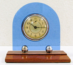 Art Deco New Haven Blue Glass Alarm Clock - $59.40