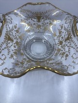 Decorative Glass Bowl- Dish Gold Colored Encrusted W/dual Handles on Rai... - £31.43 GBP