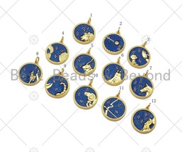 Gold Filled Cobalt Enamel Constellation Pattern On Round Coin Pendant,18K Gold - £2.37 GBP