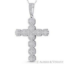 Large Cross Cubic Zirconia Crystal Cluster 925 Sterling Silver &amp; Rhodium Pendant - £23.41 GBP+