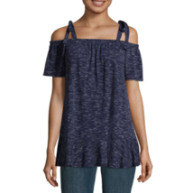 a.n.a. Sleeveless Straight Neck Knit Blouse American Navy Large Shoulder Ties - £14.21 GBP