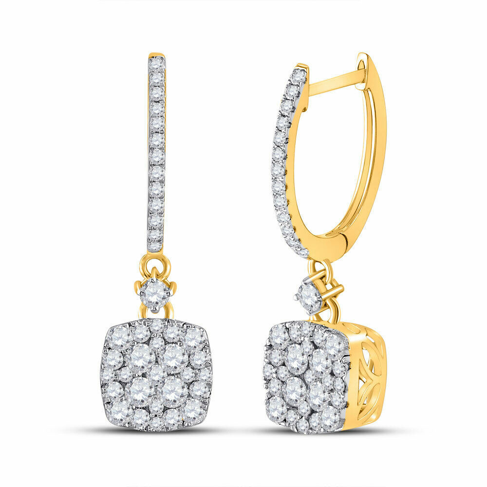 Primary image for 14kt Yellow Gold Womens Round Diamond Square Dangle Earrings 1 Cttw