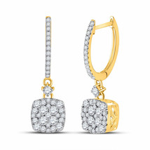 14kt Yellow Gold Womens Round Diamond Square Dangle Earrings 1 Cttw - £976.96 GBP