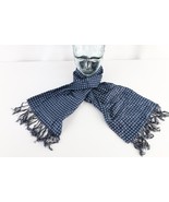 Vintage 40s 50s Rockabilly Geometric Silk Fringed Tassel Scarf Wrap Blue... - $59.35