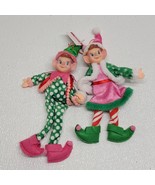 Set of 2 Santa Elf Ashland Ornaments 11&quot; Poseable Christmas Elves Green ... - $26.93 CAD