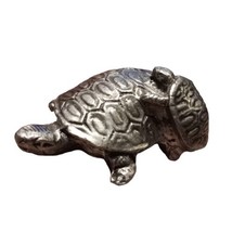 Handcrafted Mama &amp; Baby Turtle Tortoise Shell Silver Metal Figurine Made... - $10.36