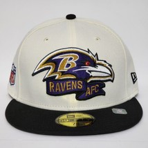 New Era Baltimore Ravens On-Field Cap 59Fifty NFL 7 3/8 Fitted Hat Black Cream - $39.59