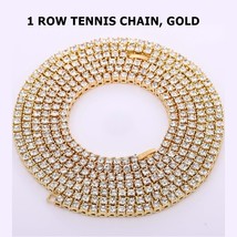 Iced Out 2 Row Tennis Chain Men Necklace Fashion Hip Hop Choker Chain Gold Color - £33.56 GBP