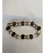 Vintage Bohemian Signed Monet Gold Tone &amp; Brown Jewels Stretch Bracelet - $19.99