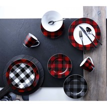Dinnerware Set 16 Piece Buffalo Plaid Red Black Service for 4 - $1,362.79 MXN