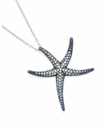 Sapphire and Rhodium Plated 18k White Gold Starfish Necklace Length: 19 ... - $35,922.19 MXN