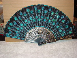 FAN #2 ( SMALL HAND FAN WITH SEQUINS ) BLUE AND BLACK - £5.59 GBP