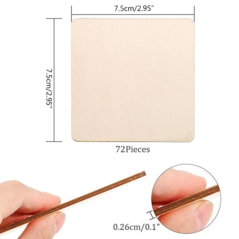 Sporting 72Pcs 7.5x7.5cm Unfinished Square Wood Slices Blank Crafts 3 x 3 Inch f - £41.56 GBP