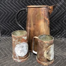 Vintage Copper &amp; Brass Mule Bar Glasses Mugs &amp; Water Pitcher - £44.22 GBP